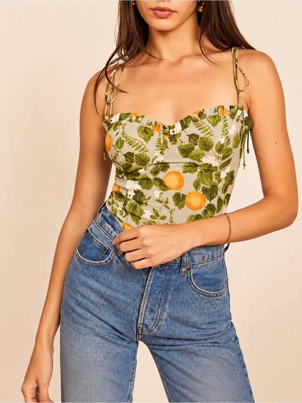 🍊 Reformation Novena Blouse Orange Grove Print Strappy Tank Top – Size 0 - Picture 2 of 6